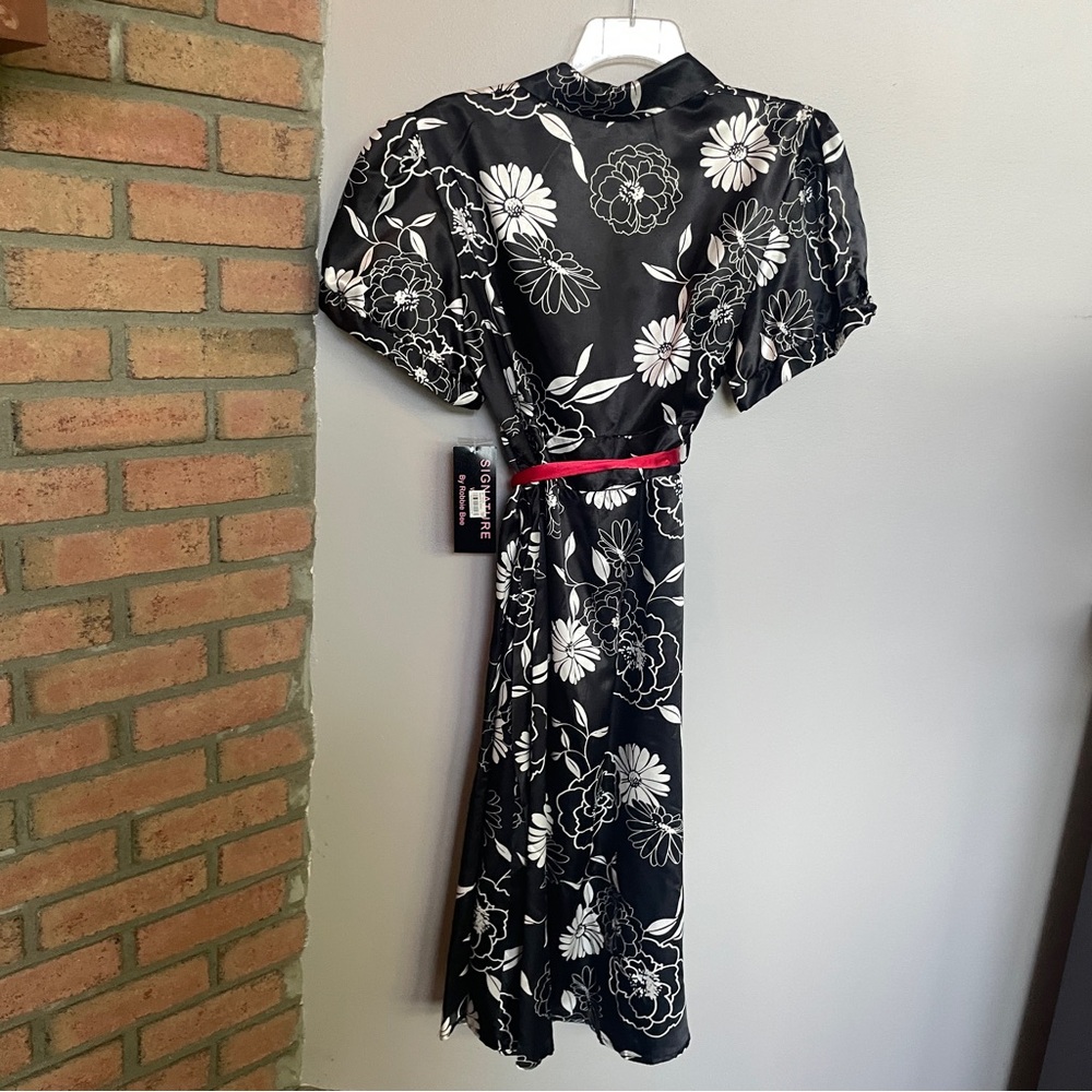 NEW Signature by Robbie Bee Dress Black White Floral Red Trim Plus Size … - Picture 10 of 12